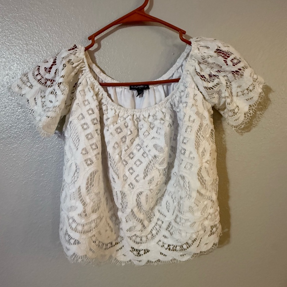 Express White Puff Sleeve Ruffled Blouse